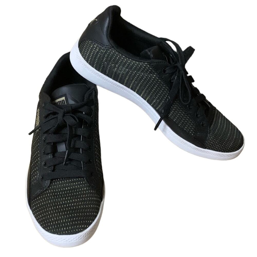 PUMA Match Lo Metallic Mesh Shoes Black Gold Size 10